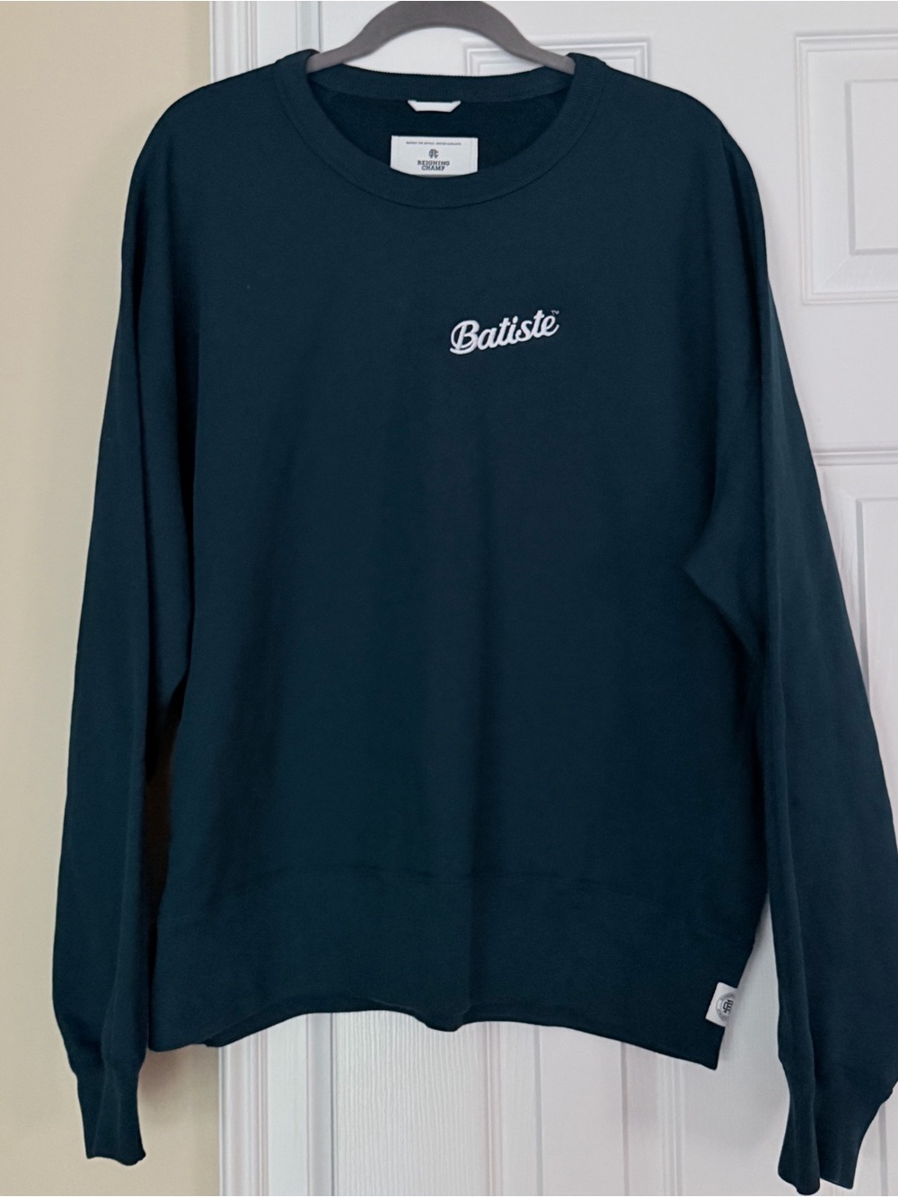 Reigning Champ Dark Teal Blue Crewneck Sweatshirt w/ White Script Logo Large